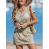 imageCUPSHE Women Crochet Swim Cover Up Short Sleeve V Neck Bathing Suit Beach Dress Summer Swimwear CoverupsKhaki