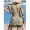 imageCUPSHE Women Crochet Swim Cover Up Short Sleeve V Neck Bathing Suit Beach Dress Summer Swimwear CoverupsKhaki and Black