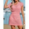 imageCUPSHE Women Crochet Swim Cover Up Short Sleeve V Neck Bathing Suit Beach Dress Summer Swimwear CoverupsPink