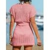 imageCUPSHE Women Crochet Swim Cover Up Short Sleeve V Neck Bathing Suit Beach Dress Summer Swimwear CoverupsPink