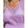 imageCUPSHE Women Crochet Swim Cover Up Short Sleeve V Neck Bathing Suit Beach Dress Summer Swimwear CoverupsPurple