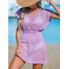 imageCUPSHE Women Crochet Swim Cover Up Short Sleeve V Neck Bathing Suit Beach Dress Summer Swimwear CoverupsPurple