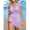 imageCUPSHE Women Crochet Swim Cover Up Short Sleeve V Neck Bathing Suit Beach Dress Summer Swimwear CoverupsPurple