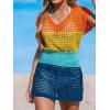 imageCUPSHE Women Crochet Swim Cover Up Short Sleeve V Neck Bathing Suit Beach Dress Summer Swimwear CoverupsRainbow Colorblock