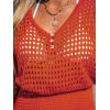imageCUPSHE Women Crochet Swim Cover Up Short Sleeve V Neck Bathing Suit Beach Dress Summer Swimwear CoverupsRed Orange