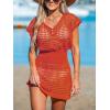 imageCUPSHE Women Crochet Swim Cover Up Short Sleeve V Neck Bathing Suit Beach Dress Summer Swimwear CoverupsRed Orange