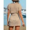 imageCUPSHE Women Crochet Swim Cover Up Short Sleeve V Neck Bathing Suit Beach Dress Summer Swimwear CoverupsSand
