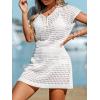 imageCUPSHE Women Crochet Swim Cover Up Short Sleeve V Neck Bathing Suit Beach Dress Summer Swimwear CoverupsSolid White