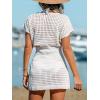 imageCUPSHE Women Crochet Swim Cover Up Short Sleeve V Neck Bathing Suit Beach Dress Summer Swimwear CoverupsSolid White