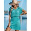 imageCUPSHE Women Crochet Swim Cover Up Short Sleeve V Neck Bathing Suit Beach Dress Summer Swimwear CoverupsTurquoise