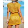 imageCUPSHE Women Crochet Swim Cover Up Short Sleeve V Neck Bathing Suit Beach Dress Summer Swimwear CoverupsYellow