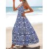 imageCUPSHE Womens Maxi Dress Floral Print Twisted V Neck Sleeveless Long Dress Summer Casual DressBlue Paisley