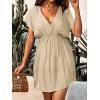 imageCUPSHE Womens Swimsuit Coverup Casual V Neck Beach Dress Short Sleeve Elastic Waist Swimwear Cover Ups 2025 BeachwearBeige