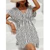 imageCUPSHE Womens Swimsuit Coverup Casual V Neck Beach Dress Short Sleeve Elastic Waist Swimwear Cover Ups 2025 BeachwearBlack  White