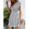 imageCUPSHE Womens Swimsuit Coverup Casual V Neck Beach Dress Short Sleeve Elastic Waist Swimwear Cover Ups 2025 BeachwearBlack  White