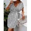 imageCUPSHE Womens Swimsuit Coverup Casual V Neck Beach Dress Short Sleeve Elastic Waist Swimwear Cover Ups 2025 BeachwearBlack  White