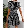 imageCUPSHE Womens Swimsuit Coverup Casual V Neck Beach Dress Short Sleeve Elastic Waist Swimwear Cover Ups 2025 BeachwearBlack Stripes