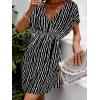 imageCUPSHE Womens Swimsuit Coverup Casual V Neck Beach Dress Short Sleeve Elastic Waist Swimwear Cover Ups 2025 BeachwearBlack Stripes