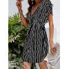 imageCUPSHE Womens Swimsuit Coverup Casual V Neck Beach Dress Short Sleeve Elastic Waist Swimwear Cover Ups 2025 BeachwearBlack Stripes
