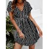imageCUPSHE Womens Swimsuit Coverup Casual V Neck Beach Dress Short Sleeve Elastic Waist Swimwear Cover Ups 2025 BeachwearBlack Stripes