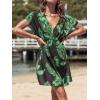 imageCUPSHE Womens Swimsuit Coverup Casual V Neck Beach Dress Short Sleeve Elastic Waist Swimwear Cover Ups 2025 BeachwearBlack02