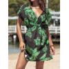 imageCUPSHE Womens Swimsuit Coverup Casual V Neck Beach Dress Short Sleeve Elastic Waist Swimwear Cover Ups 2025 BeachwearBlack02
