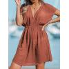 imageCUPSHE Womens Swimsuit Coverup Casual V Neck Beach Dress Short Sleeve Elastic Waist Swimwear Cover Ups 2025 BeachwearBurnt Orange