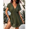 imageCUPSHE Womens Swimsuit Coverup Casual V Neck Beach Dress Short Sleeve Elastic Waist Swimwear Cover Ups 2025 BeachwearDark Green