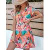 imageCUPSHE Womens Swimsuit Coverup Casual V Neck Beach Dress Short Sleeve Elastic Waist Swimwear Cover Ups 2025 BeachwearFlamingos