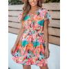 imageCUPSHE Womens Swimsuit Coverup Casual V Neck Beach Dress Short Sleeve Elastic Waist Swimwear Cover Ups 2025 BeachwearFlamingos