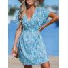 imageCUPSHE Womens Swimsuit Coverup Casual V Neck Beach Dress Short Sleeve Elastic Waist Swimwear Cover Ups 2025 BeachwearGreen Dot