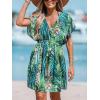 imageCUPSHE Womens Swimsuit Coverup Casual V Neck Beach Dress Short Sleeve Elastic Waist Swimwear Cover Ups 2025 BeachwearGreen Leaf