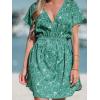 imageCUPSHE Womens Swimsuit Coverup Casual V Neck Beach Dress Short Sleeve Elastic Waist Swimwear Cover Ups 2025 BeachwearGreen01