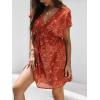 imageCUPSHE Womens Swimsuit Coverup Casual V Neck Beach Dress Short Sleeve Elastic Waist Swimwear Cover Ups 2025 BeachwearOrange