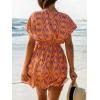 imageCUPSHE Womens Swimsuit Coverup Casual V Neck Beach Dress Short Sleeve Elastic Waist Swimwear Cover Ups 2025 BeachwearOrange Geometric