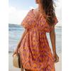 imageCUPSHE Womens Swimsuit Coverup Casual V Neck Beach Dress Short Sleeve Elastic Waist Swimwear Cover Ups 2025 BeachwearOrange Geometric