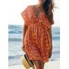 imageCUPSHE Womens Swimsuit Coverup Casual V Neck Beach Dress Short Sleeve Elastic Waist Swimwear Cover Ups 2025 BeachwearOrange Geometric