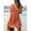 imageCUPSHE Womens Swimsuit Coverup Casual V Neck Beach Dress Short Sleeve Elastic Waist Swimwear Cover Ups 2025 BeachwearOrange Geometric