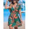 imageCUPSHE Womens Swimsuit Coverup Casual V Neck Beach Dress Short Sleeve Elastic Waist Swimwear Cover Ups 2025 BeachwearOrange Leaf
