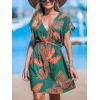 imageCUPSHE Womens Swimsuit Coverup Casual V Neck Beach Dress Short Sleeve Elastic Waist Swimwear Cover Ups 2025 BeachwearOrange Leaf