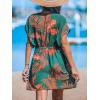 imageCUPSHE Womens Swimsuit Coverup Casual V Neck Beach Dress Short Sleeve Elastic Waist Swimwear Cover Ups 2025 BeachwearOrange Leaf
