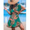 imageCUPSHE Womens Swimsuit Coverup Casual V Neck Beach Dress Short Sleeve Elastic Waist Swimwear Cover Ups 2025 BeachwearOrange Leaf