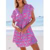imageCUPSHE Womens Swimsuit Coverup Casual V Neck Beach Dress Short Sleeve Elastic Waist Swimwear Cover Ups 2025 BeachwearOrpurple