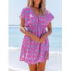imageCUPSHE Womens Swimsuit Coverup Casual V Neck Beach Dress Short Sleeve Elastic Waist Swimwear Cover Ups 2025 BeachwearOrpurple