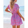 imageCUPSHE Womens Swimsuit Coverup Casual V Neck Beach Dress Short Sleeve Elastic Waist Swimwear Cover Ups 2025 BeachwearOrpurple