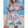 imageCUPSHE Womens Swimsuit Coverup Casual V Neck Beach Dress Short Sleeve Elastic Waist Swimwear Cover Ups 2025 BeachwearTropical Plant