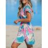 imageCUPSHE Womens Swimsuit Coverup Casual V Neck Beach Dress Short Sleeve Elastic Waist Swimwear Cover Ups 2025 BeachwearTropical Plant