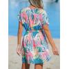 imageCUPSHE Womens Swimsuit Coverup Casual V Neck Beach Dress Short Sleeve Elastic Waist Swimwear Cover Ups 2025 BeachwearTropical Plant