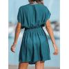 imageCUPSHE Womens Swimsuit Coverup Casual V Neck Beach Dress Short Sleeve Elastic Waist Swimwear Cover Ups 2025 BeachwearTurquoise