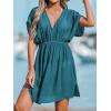 imageCUPSHE Womens Swimsuit Coverup Casual V Neck Beach Dress Short Sleeve Elastic Waist Swimwear Cover Ups 2025 BeachwearTurquoise